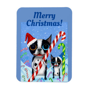 Ímã Natal Boston Terrier Cogs Candy Cane Santa Hat