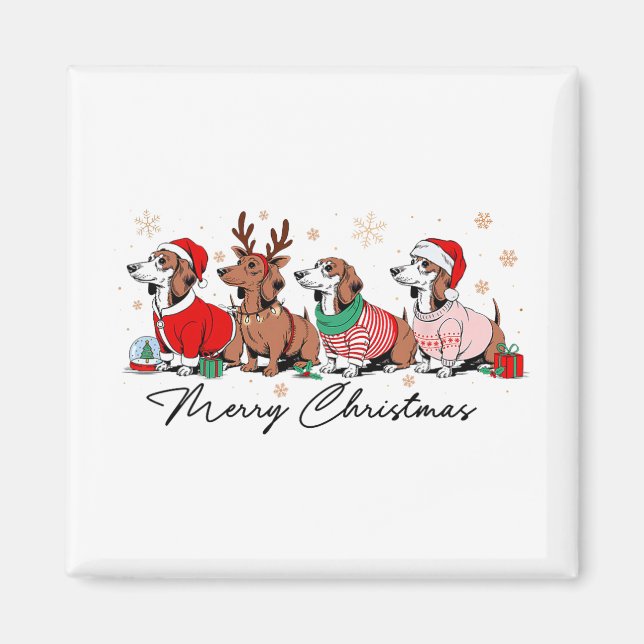 Imã Natal Cachorrinho Weenie Engraçado Dachshund Fofo  (Frente)