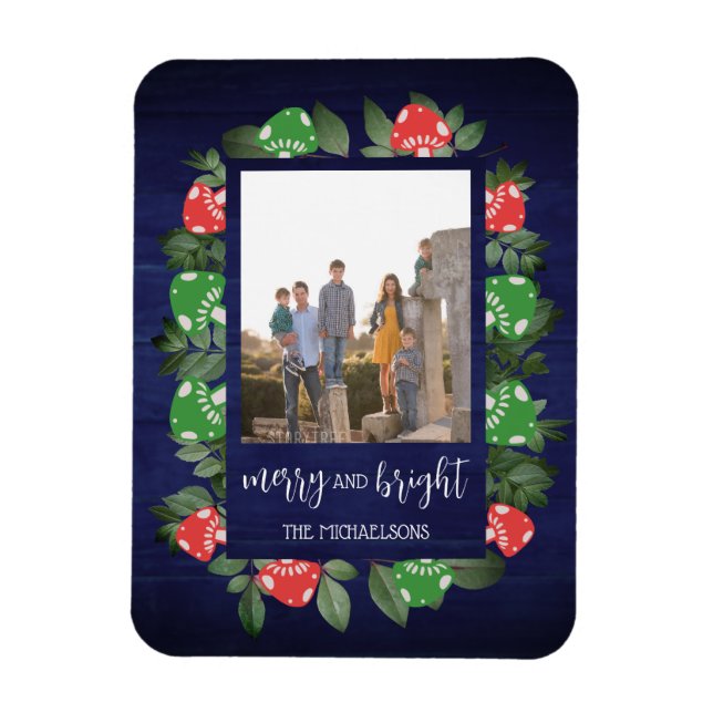 Ímã Natal Caprichoso de Cogumelos da Floresta Rústica (Vertical)