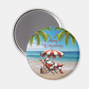 Imã Natal com Papai Noel sob um Guarda-Sol de Praia