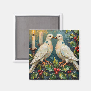 Imã Natal com Pombas Brancas Vintage e Grinalda de Aze