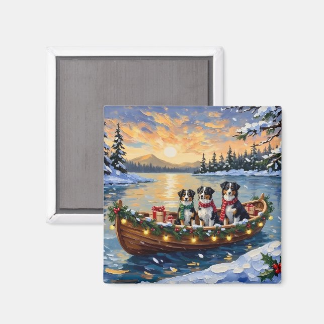 Imã Natal de barco do Australian Shepherd (Front/Back)