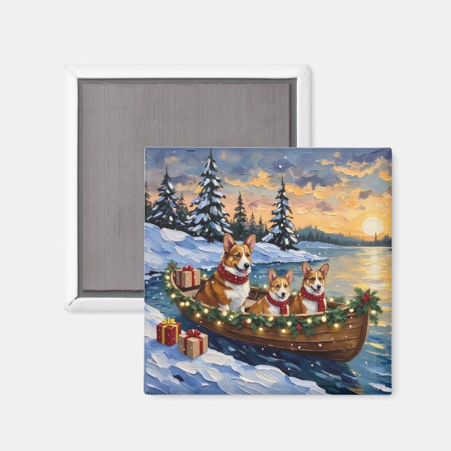 Imã Natal de barco do Corgi (Front/Back)
