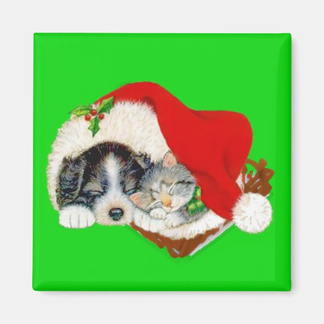 Imã Natal de Cachorrinho e Gatito  (Frente)