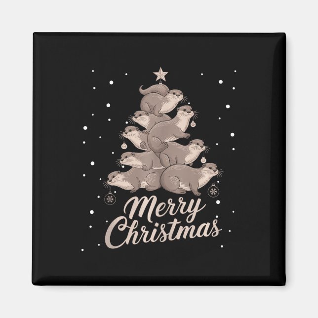 Imã Natal de Feliz de Árvore de Natal Otter Xmas (Frente)