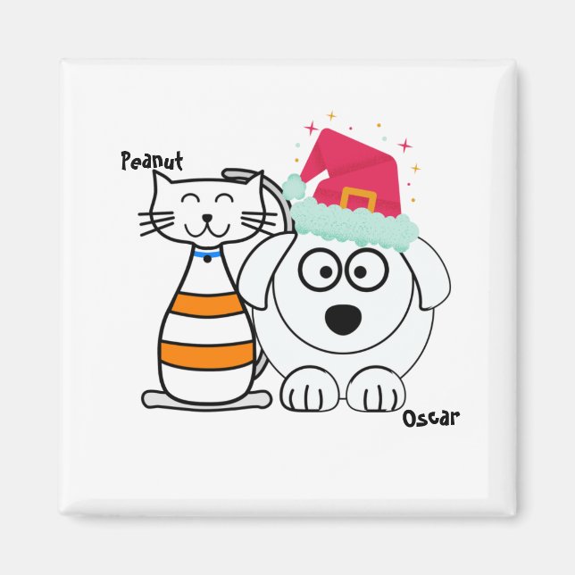 Imã Natal de Gato e Cachorro Personalizado (Frente)