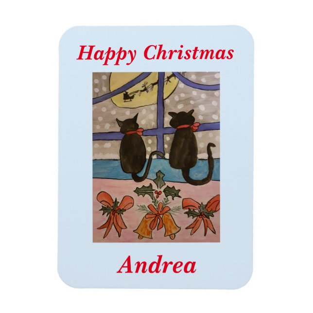 Ímã Natal de Gato Negro (Vertical)