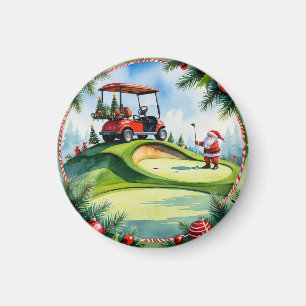 Imã Natal de golfe com Papais noeis a montar carrinho