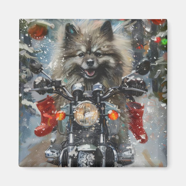 Imã Natal de Motocicleta de Keeshond (Frente)