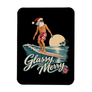 Ímã Natal de Papai Noel Surf Alegre e Vidrado