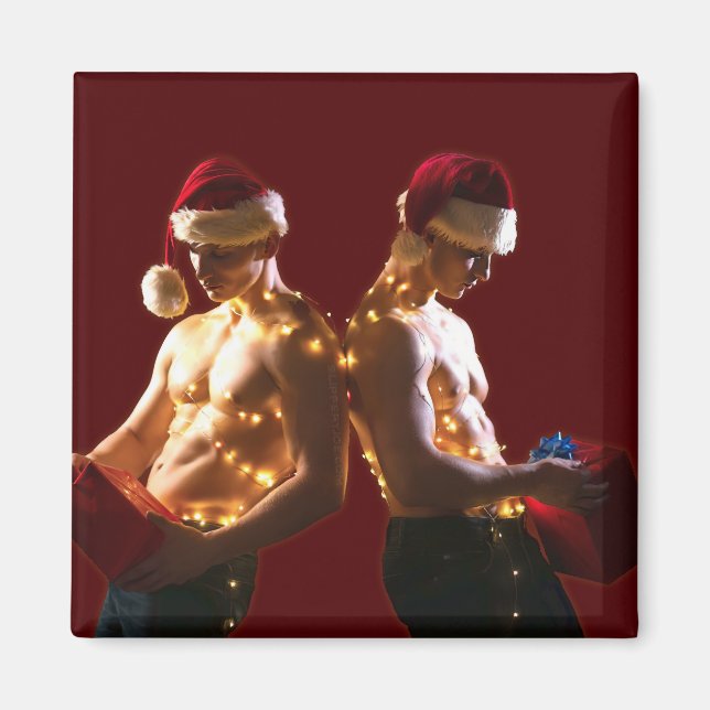 Imã Natal de SlipperyJoe sem camisa, costas com costas (Frente)
