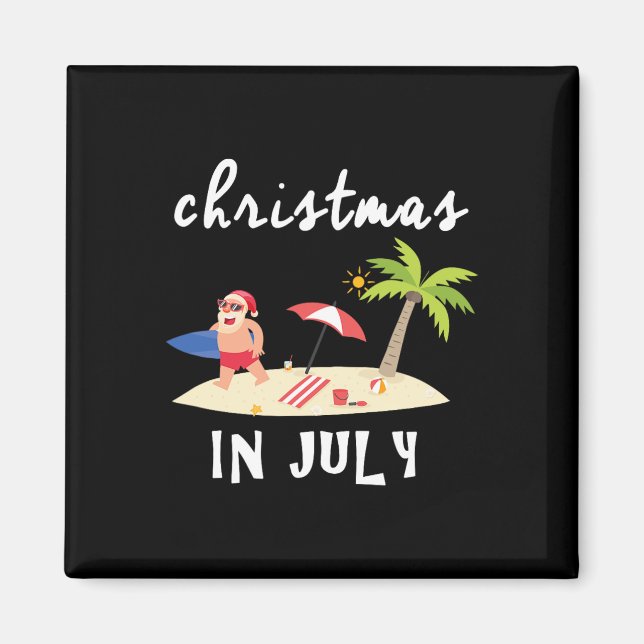 Imã Natal Divertido Em Julho Com Presente Do Papai Noe (Frente)