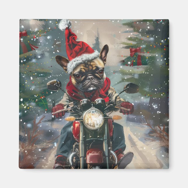 Imã Natal do Buldogue Francês Andando Motocicleta (Frente)