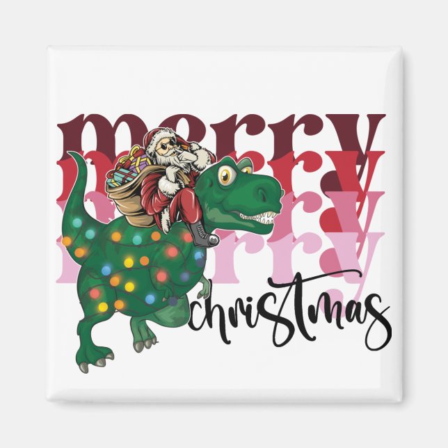 Imã Natal do carregando de Dinossaur Papai Noel (Frente)