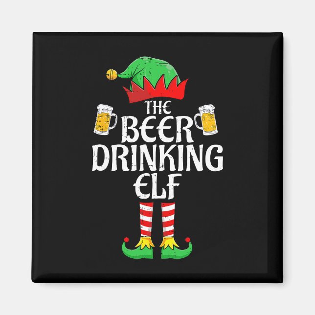 Imã Natal do Grupo Familiar de Cerveja Bebendo Elf Cor (Frente)
