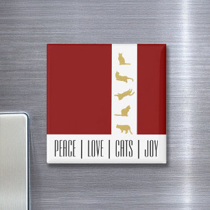 Imã Natal Dourado de Gato Vermelho Moderno e Branco