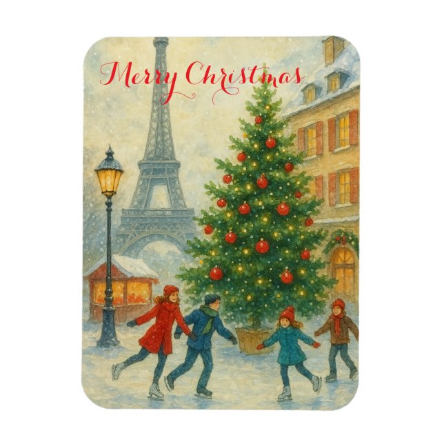Ímã Natal em Paris Torre Eiffel Inverno  (Vertical)