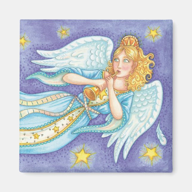 Imã Natal Fofo, Anjo Músico Tocando Sua Corneta (Frente)