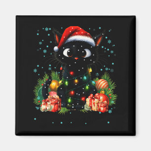 Imã Natal Fofo Gato Preto Chapéu de Papai Noel Natal M