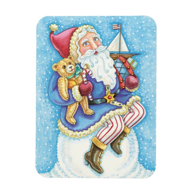 Ímã Natal fofo, Papai Noel na Bola de Neve com Brinque (Vertical)