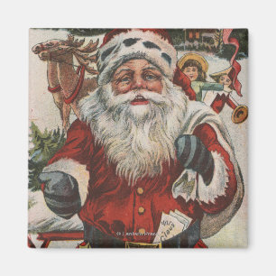 Imã Natal GreetingSanta com cervos e miúdos