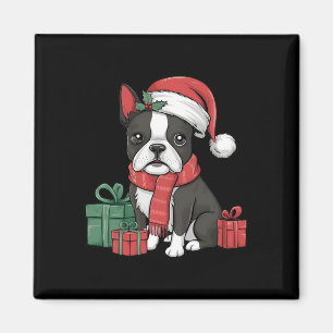 Imã Natal Holiday Santa Hat Boston Terrier Dog Natal