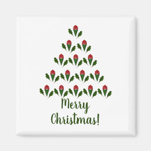 Imã Natal Holly e rosa vermelha Verde