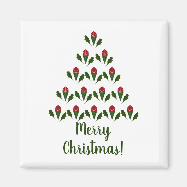 Imã Natal Holly e rosa vermelha Verde (Frente)