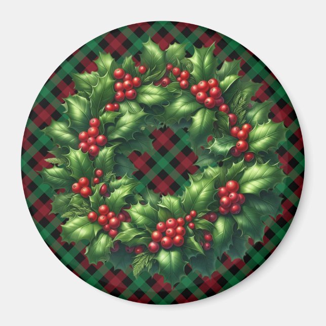Imã Natal Holly Wreath Magnet (Frente)