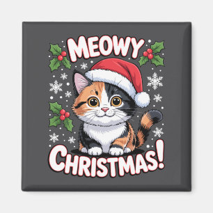 Imã Natal Meowy Fofo Gato Tricolor Férias Manga Longa