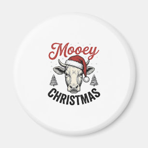 Imã Natal Mooey Vaca Chapéu do Papai Noel Gravura Vint