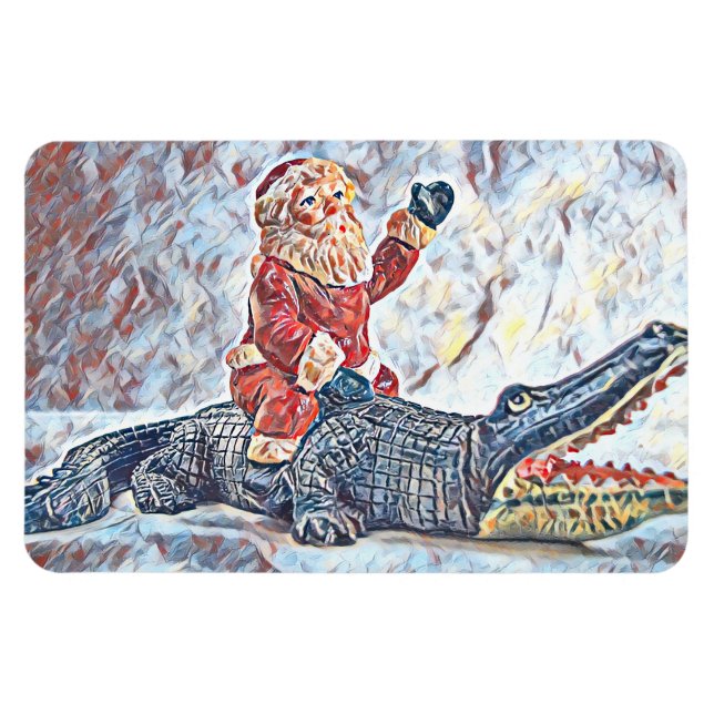 Ímã Natal na Flórida Santa Claus montando Alligator (Horizontal)