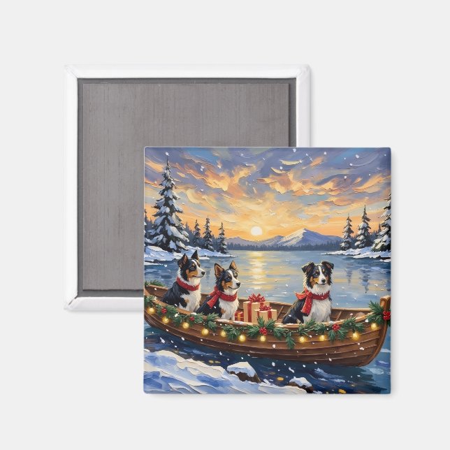 Imã Natal no barco com Border Collie (Front/Back)