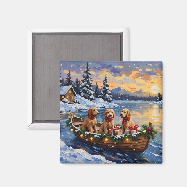 Imã Natal no barco do Goldendoodle (Front/Back)