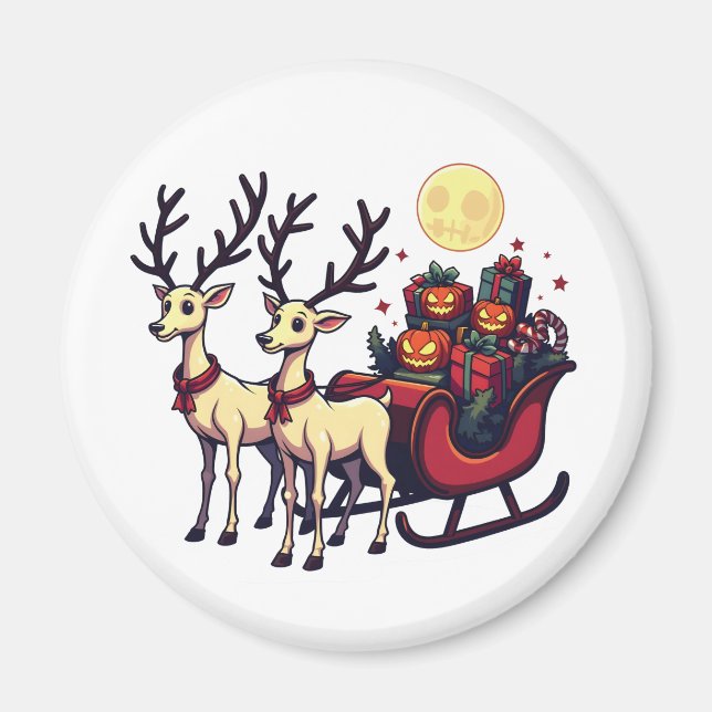 Imã Natal no Halloween Reindeer Pumpkin Presente (Frente)