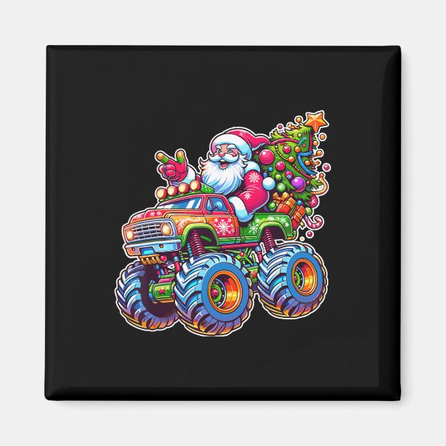 Imã Natal Papai Noel andando em caminhão monstro engra (Frente)