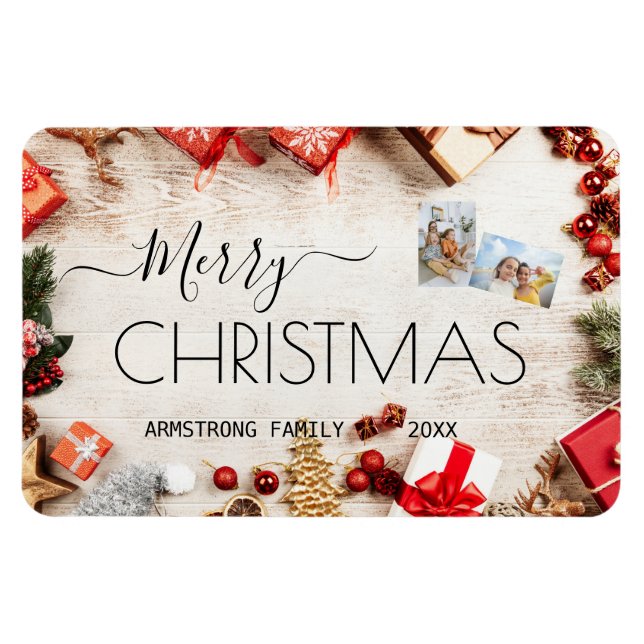 Ímã Natal Personalizado ClássicoFoto da Família (Horizontal)