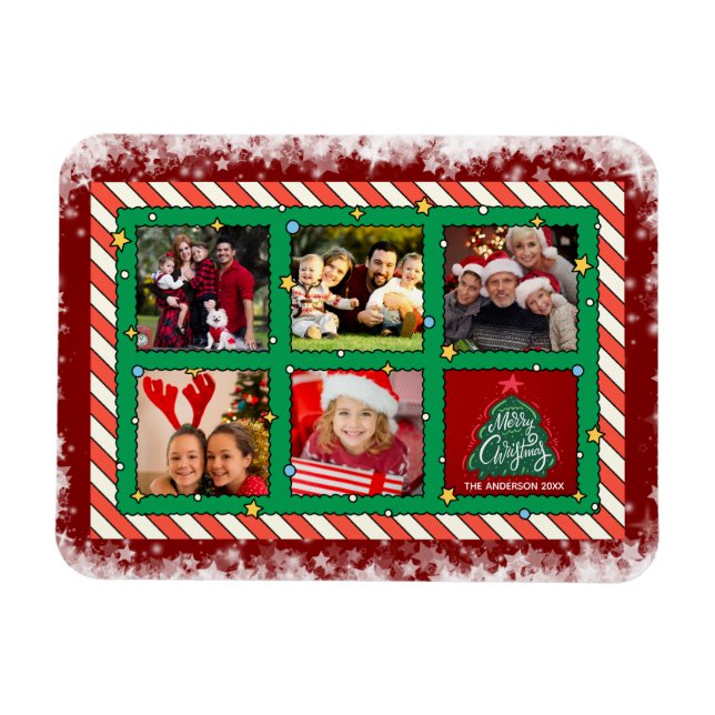 Ímã Natal Personalizado com Cinco Fotos  (Horizontal)