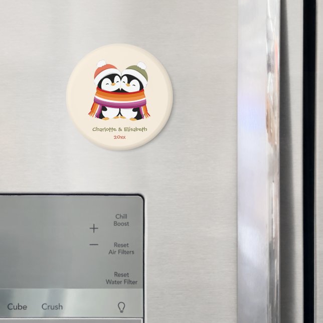Imã Natal Personalizado de Pinguins Lésbicas Aconchega (In Situ (Fridge))