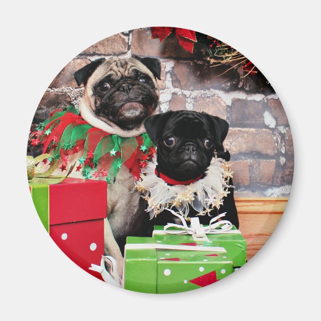 Imã Natal - Pug - Daisy Mae e Lily Lou (Frente)