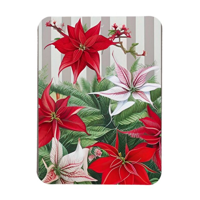 Ímã Natal Red Amaryllis e Poinsettias (Vertical)