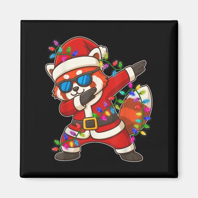Imã Natal Red Panda Dabbing Luzes Papais noeis Xmas Pa (Frente)