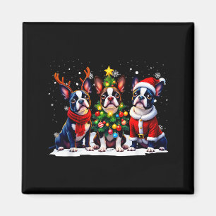 Imã Natal retrô Boston Terrier Papai Noel Rena Dog