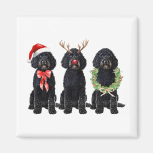 Imã Natal Retro Divertido Cachorro Goldendoodle Preto