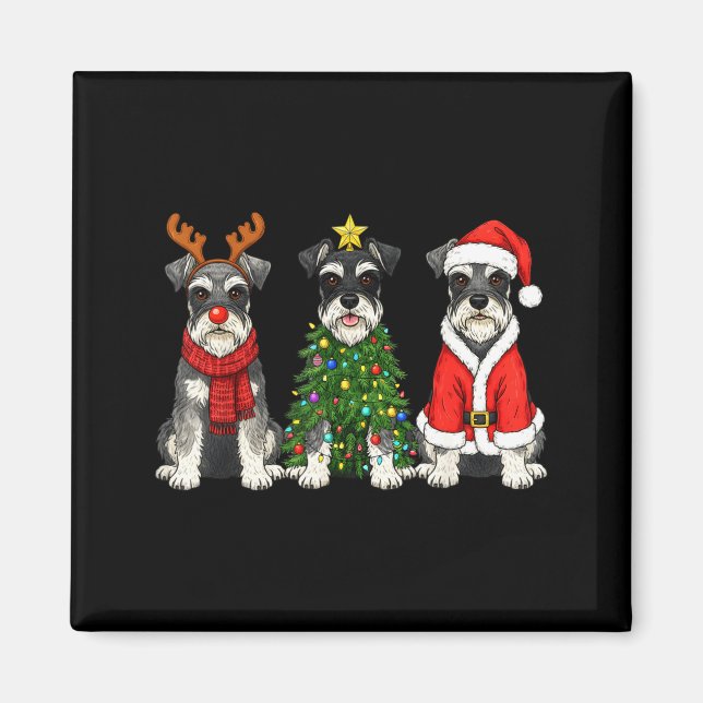 Imã Natal Retro Miniatura Schnauzer Papai Noel Rena (Frente)