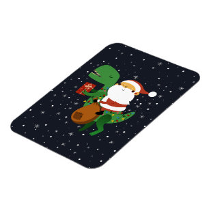 Ímã Natal Santa Claus T-rex Dinossaur Sleigh
