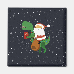 Imã Natal Santa Claus T-rex Dinossaur Sleigh