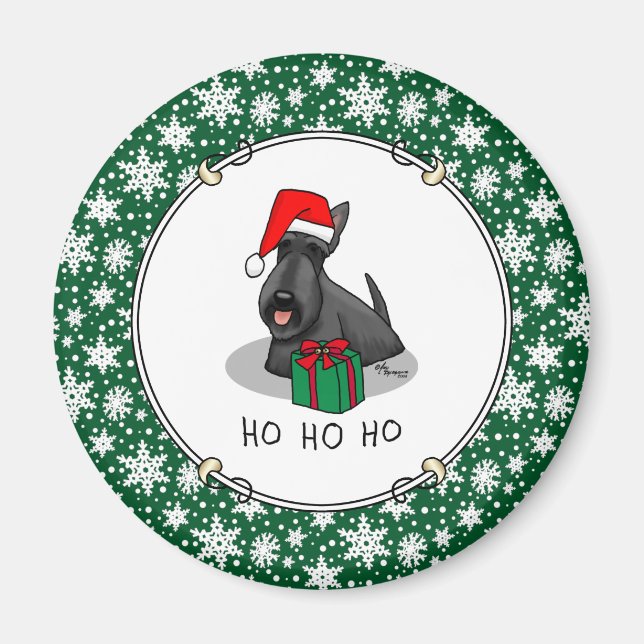 Imã Natal Santa Hat Scottish Terrier (preto) (Frente)