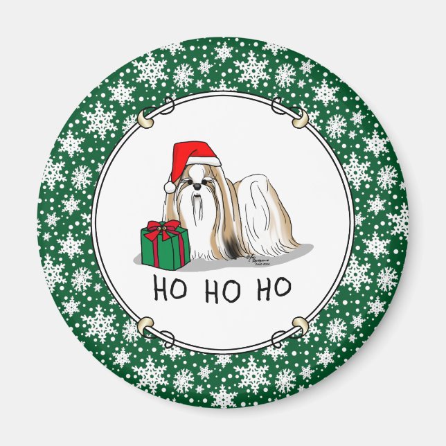 Imã Natal Santa Hat Shih Tzu (branco-tan) (Frente)