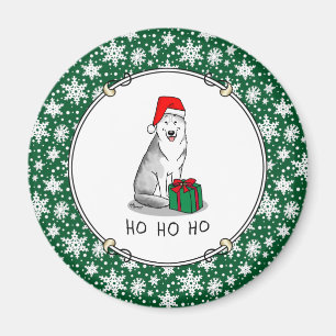 Imã Natal Santa Hat Siberian Husky (prateado)